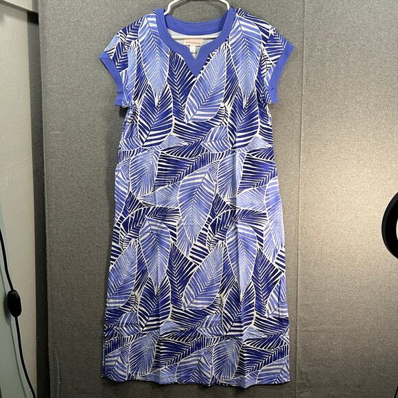 Stan Herman The Hamptons Petite 100% Cotton V-Neck Caftan Ocean/Palm Size PXS - Picture 1 of 10